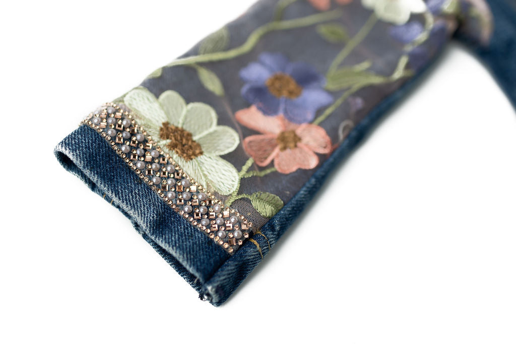 Flowers of Happiness Upcycled Denim Jacket - Kids