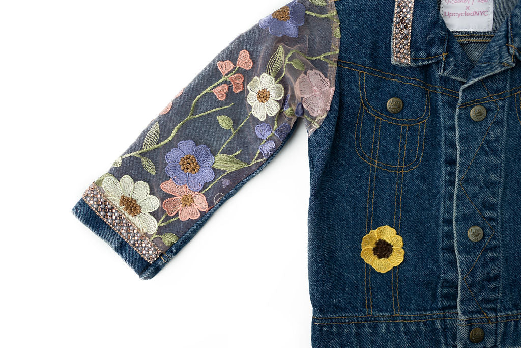 Flowers of Happiness Upcycled Denim Jacket - Kids