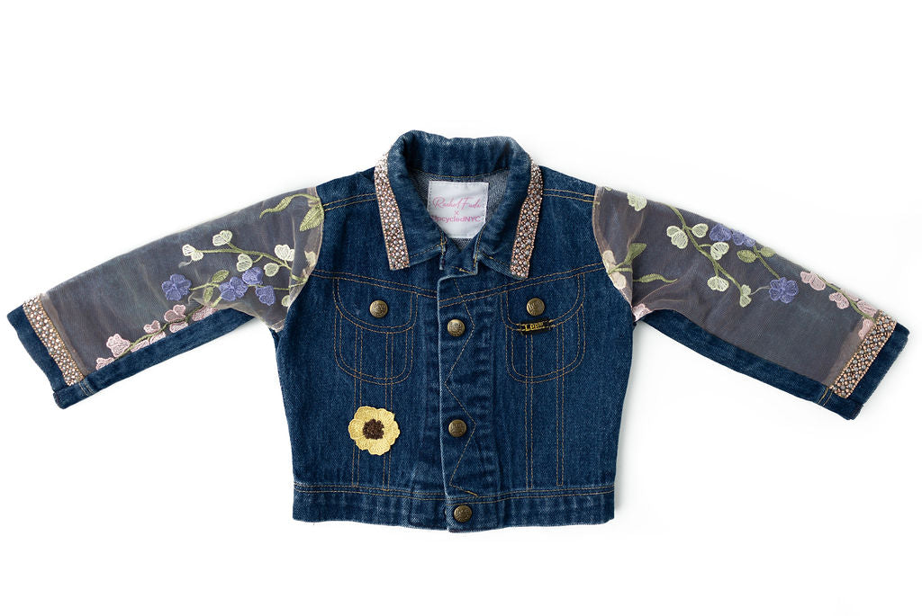 Flowers of Happiness Upcycled Denim Jacket - Kids