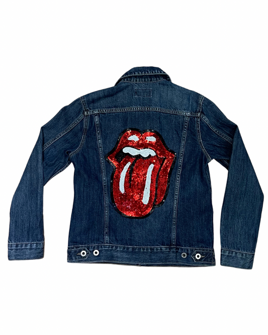Upcycled Denim Jacket Hot Lips Patch