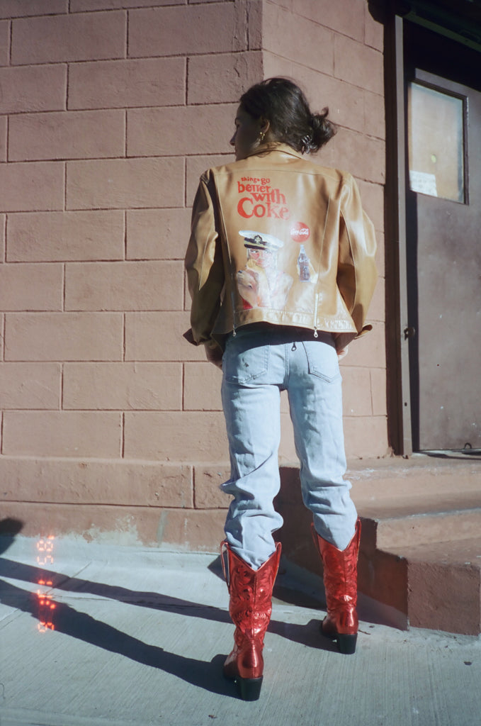 UpcycledNYC X ByBoulukos Better with Coke Leather Jacket