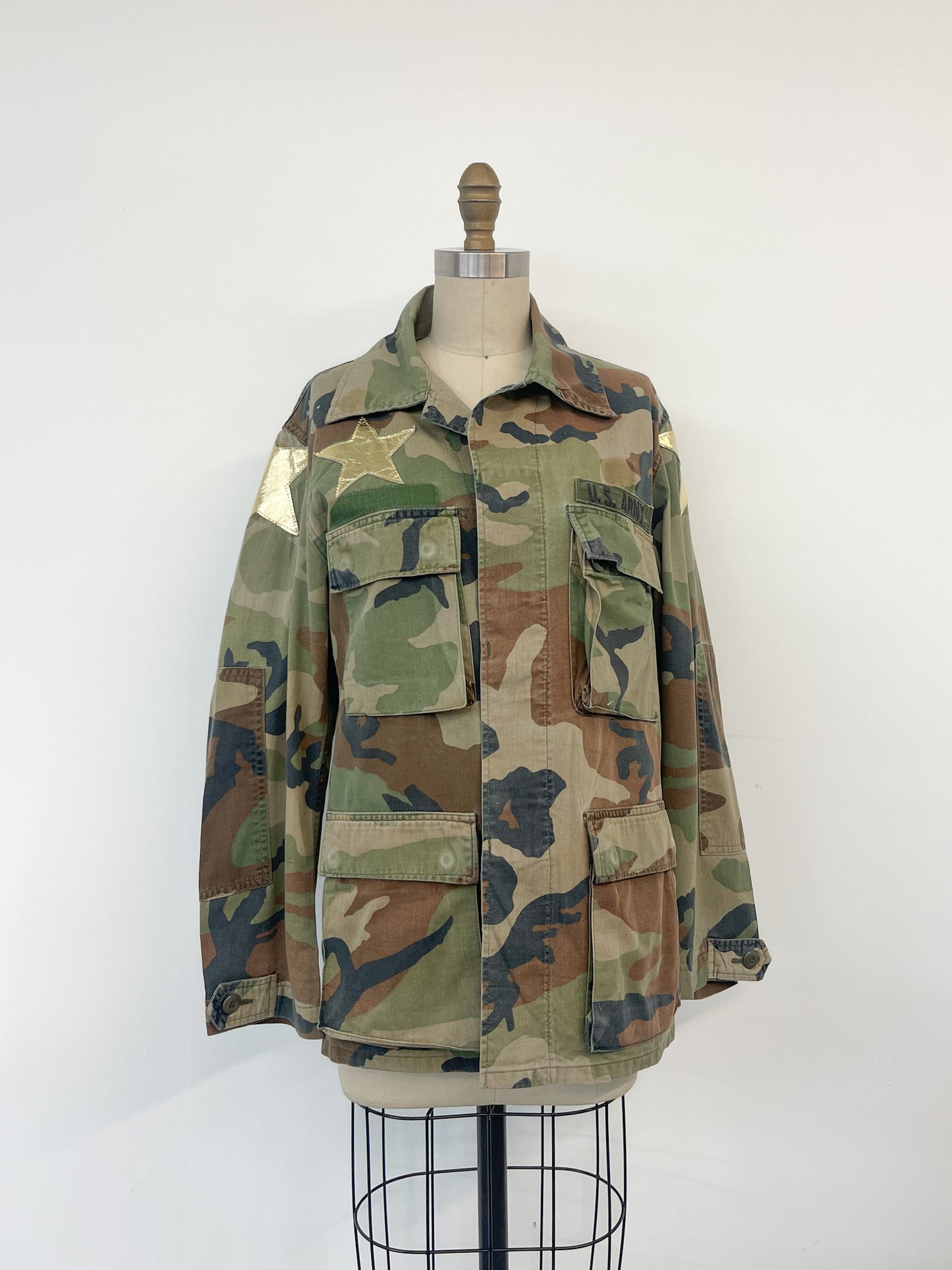 Upcycled Army Camo Jacket - Gold Stars