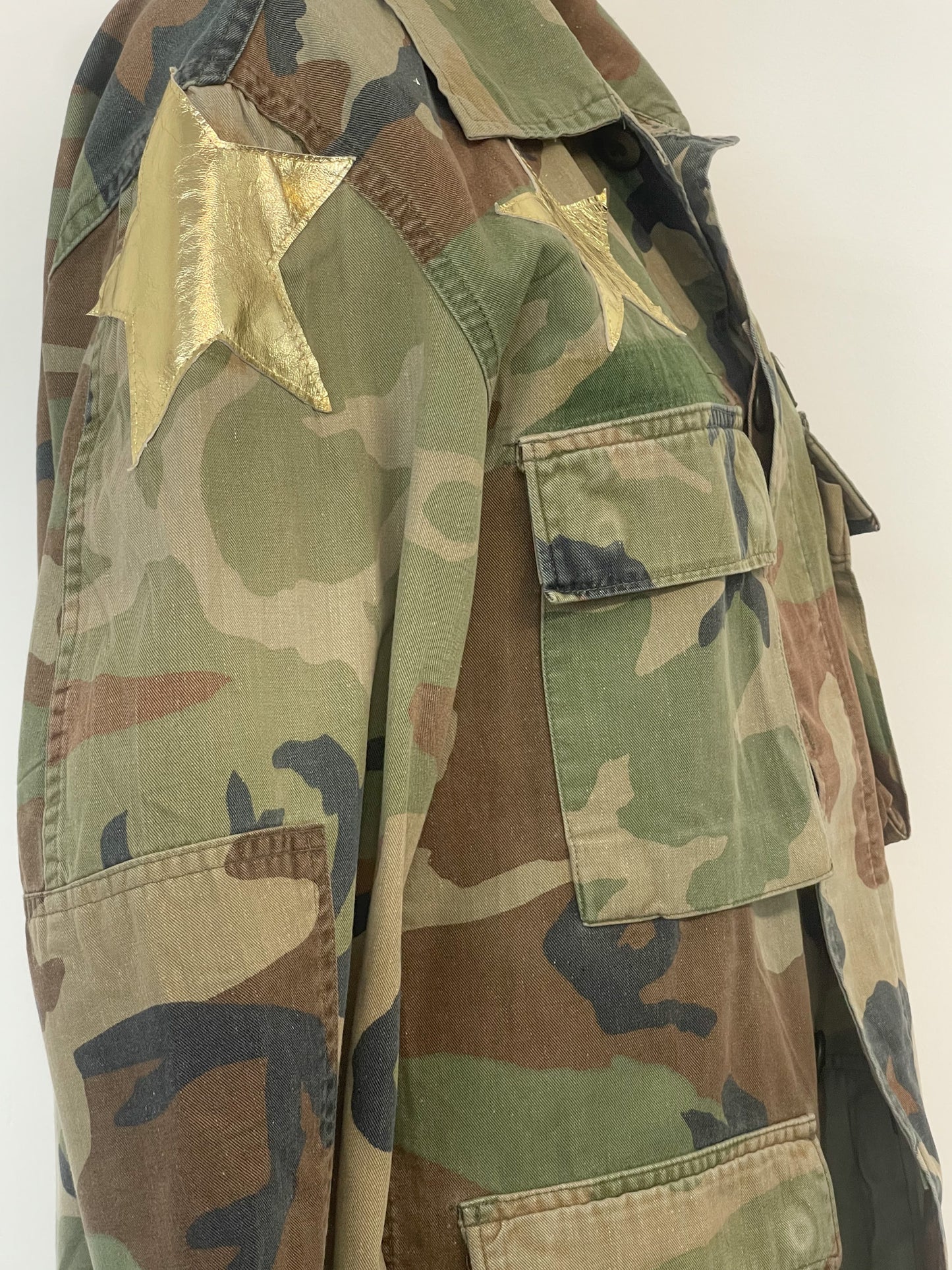 Upcycled Army Camo Jacket - Gold Stars