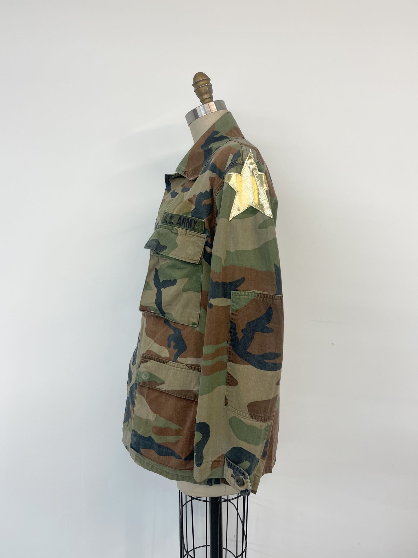 Upcycled Army Camo Jacket - Gold Stars