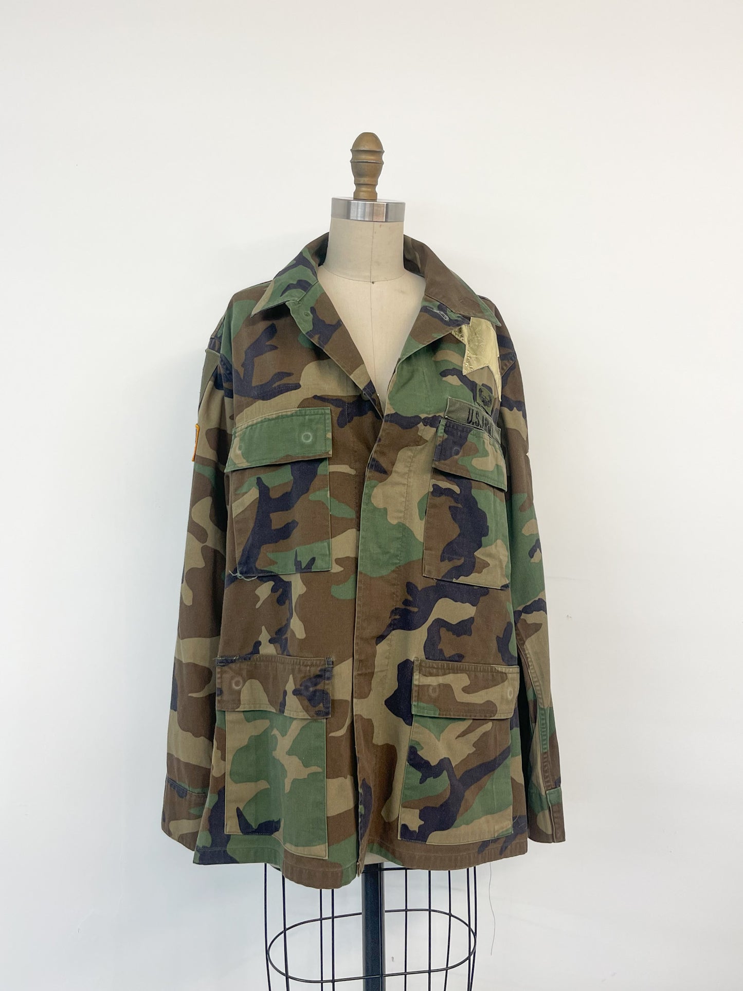 Upcycled Army Camo Jacket - Gold Stars