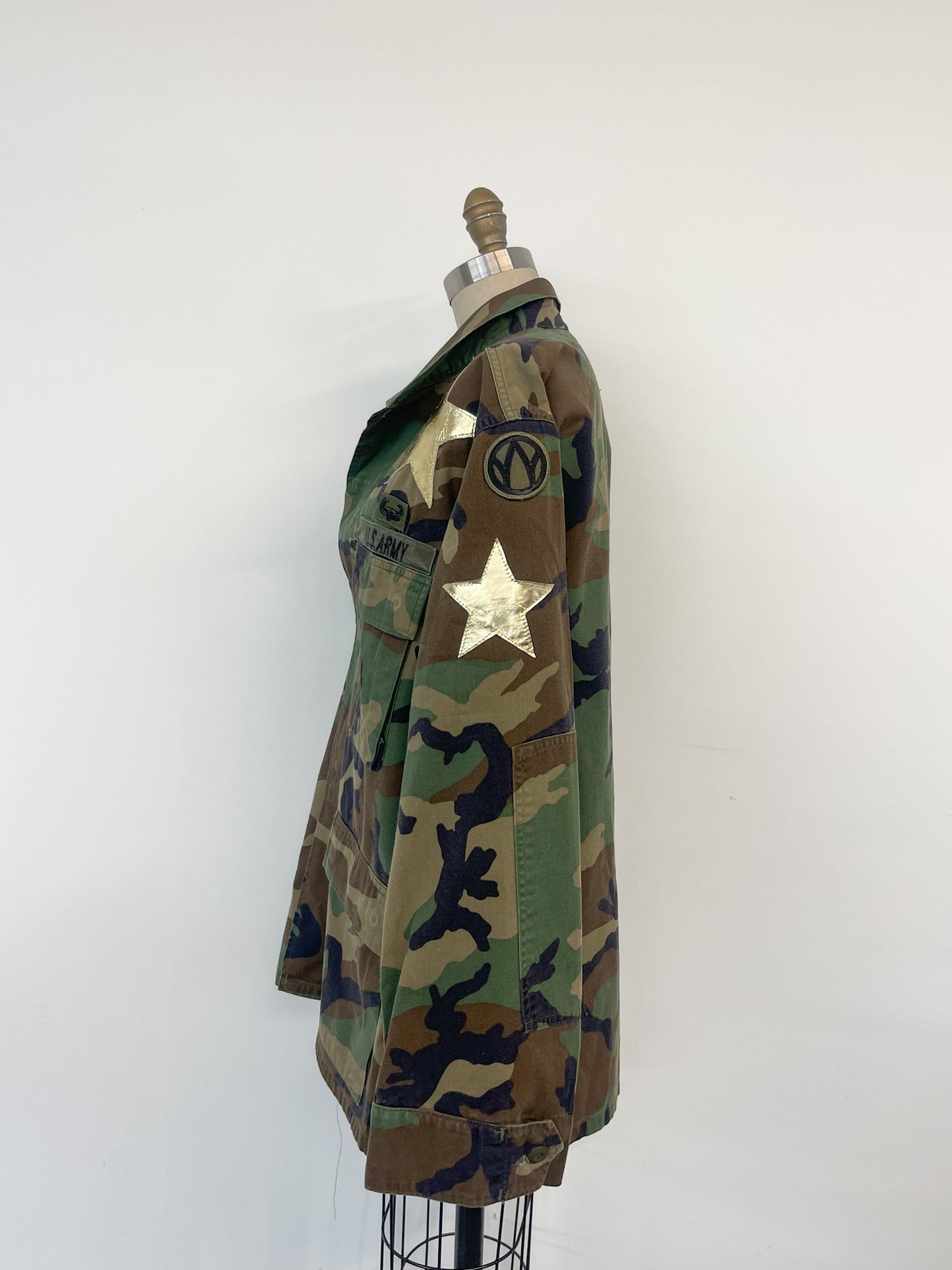 Upcycled Army Camo Jacket - Gold Stars