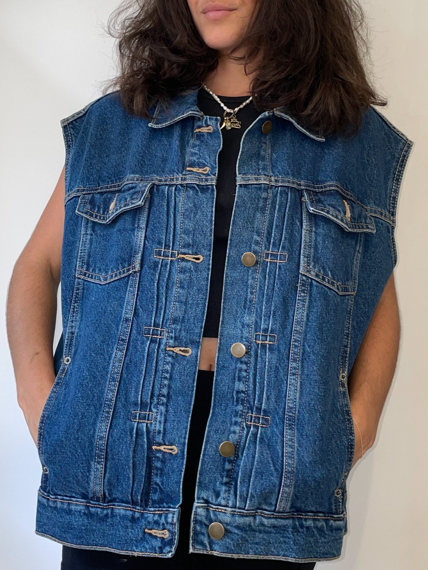 Upcycled Denim Vest - Tiffany Skull Patch