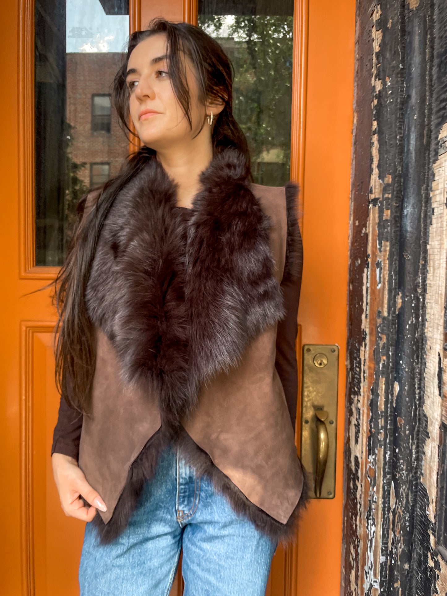 Upcycled Toscana Shearling Reversible Vest - Brown