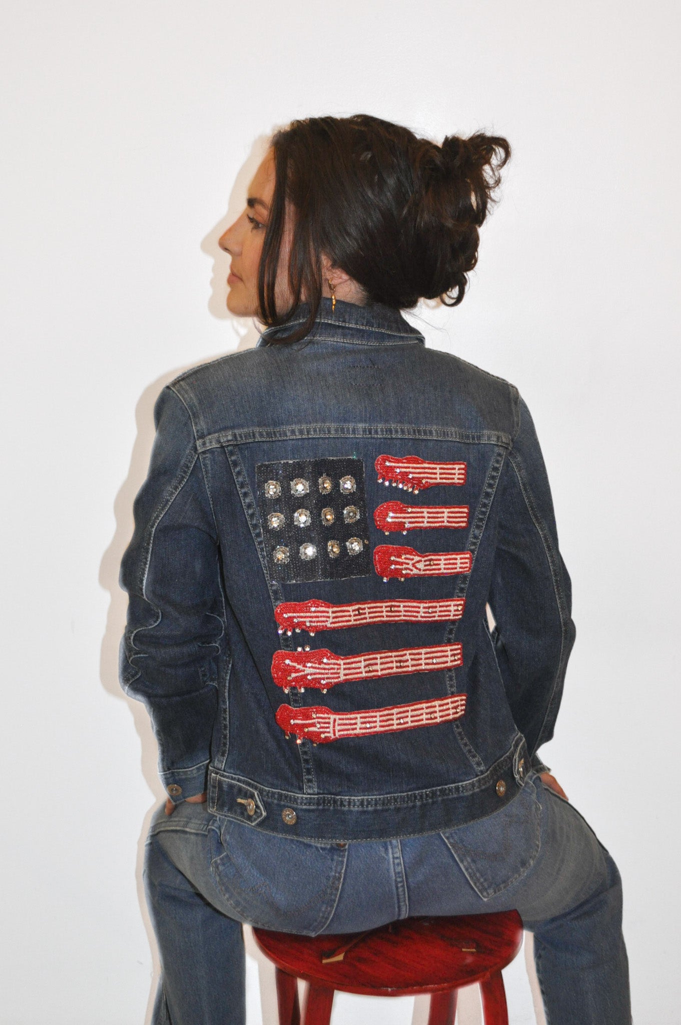 Upcycled Denim Jacket - Glam Flag