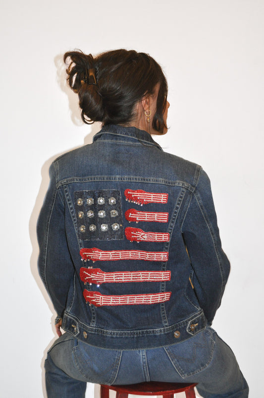 Upcycled Denim Jacket - Glam Flag
