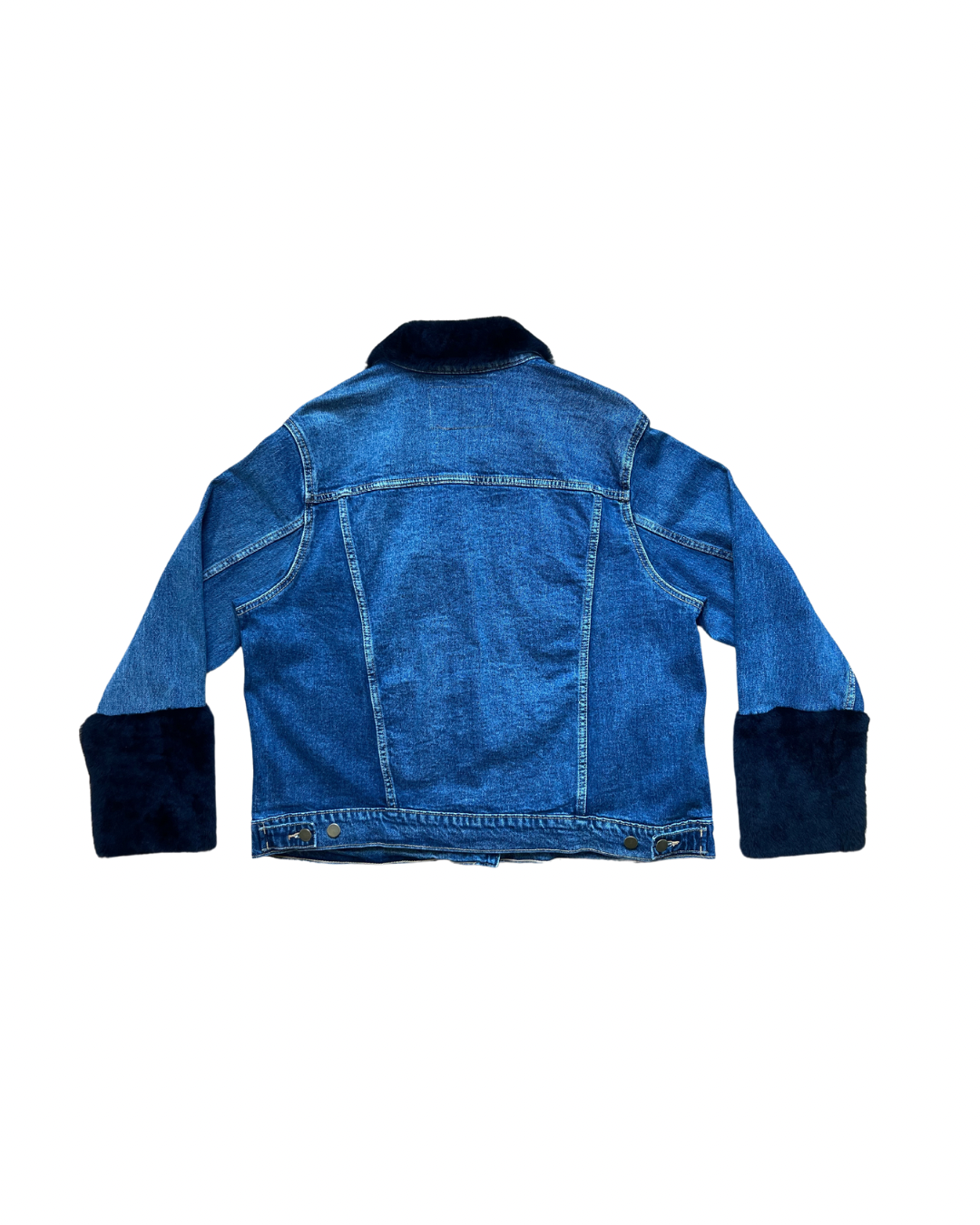 Upcycled Denim Jacket - Navy Shearling Cuffs