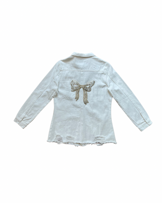 Upcycled White Shacket - Bow Patch