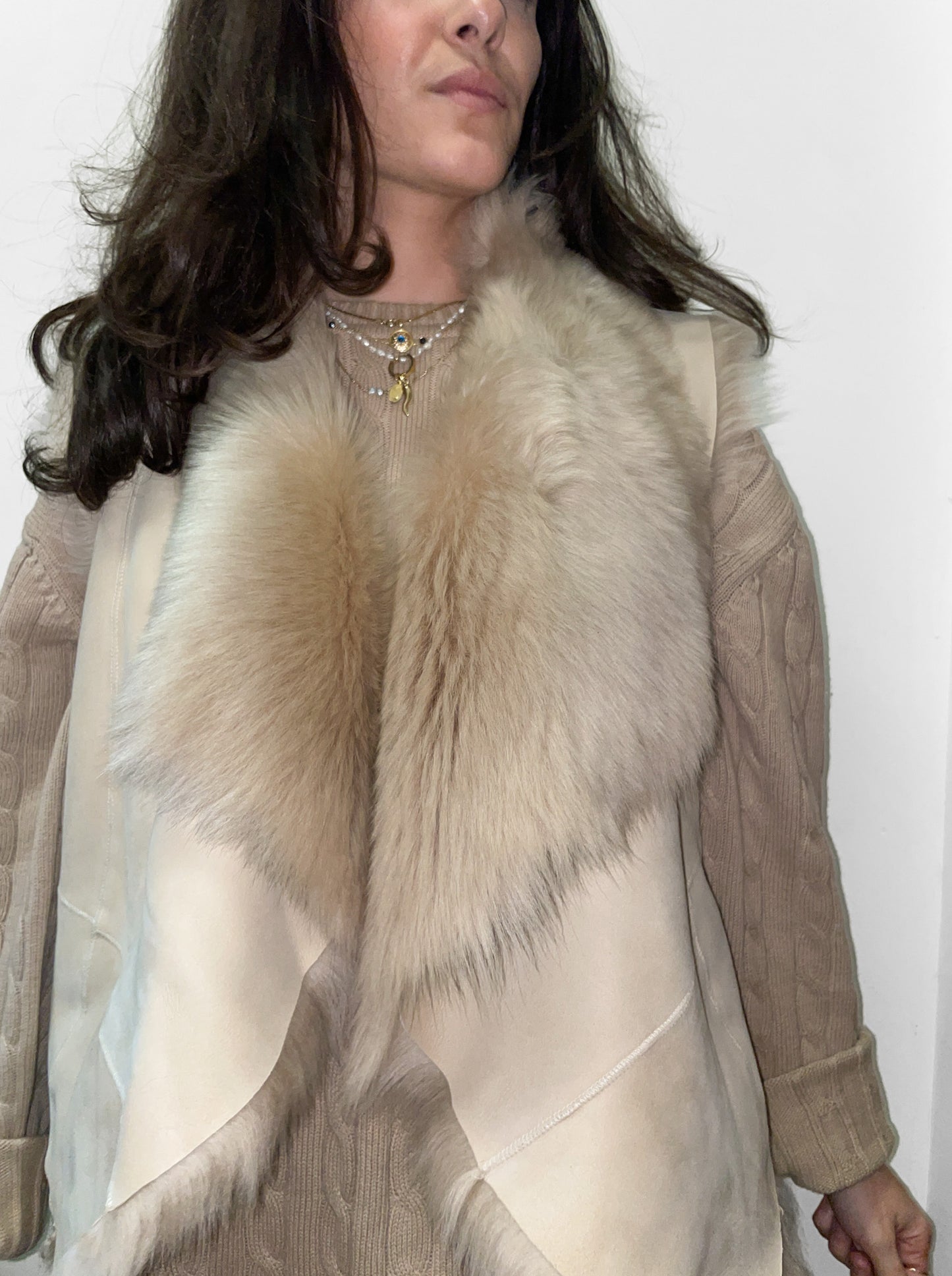 Upcycled Toscana Shearling Reversible Vest - Fawn