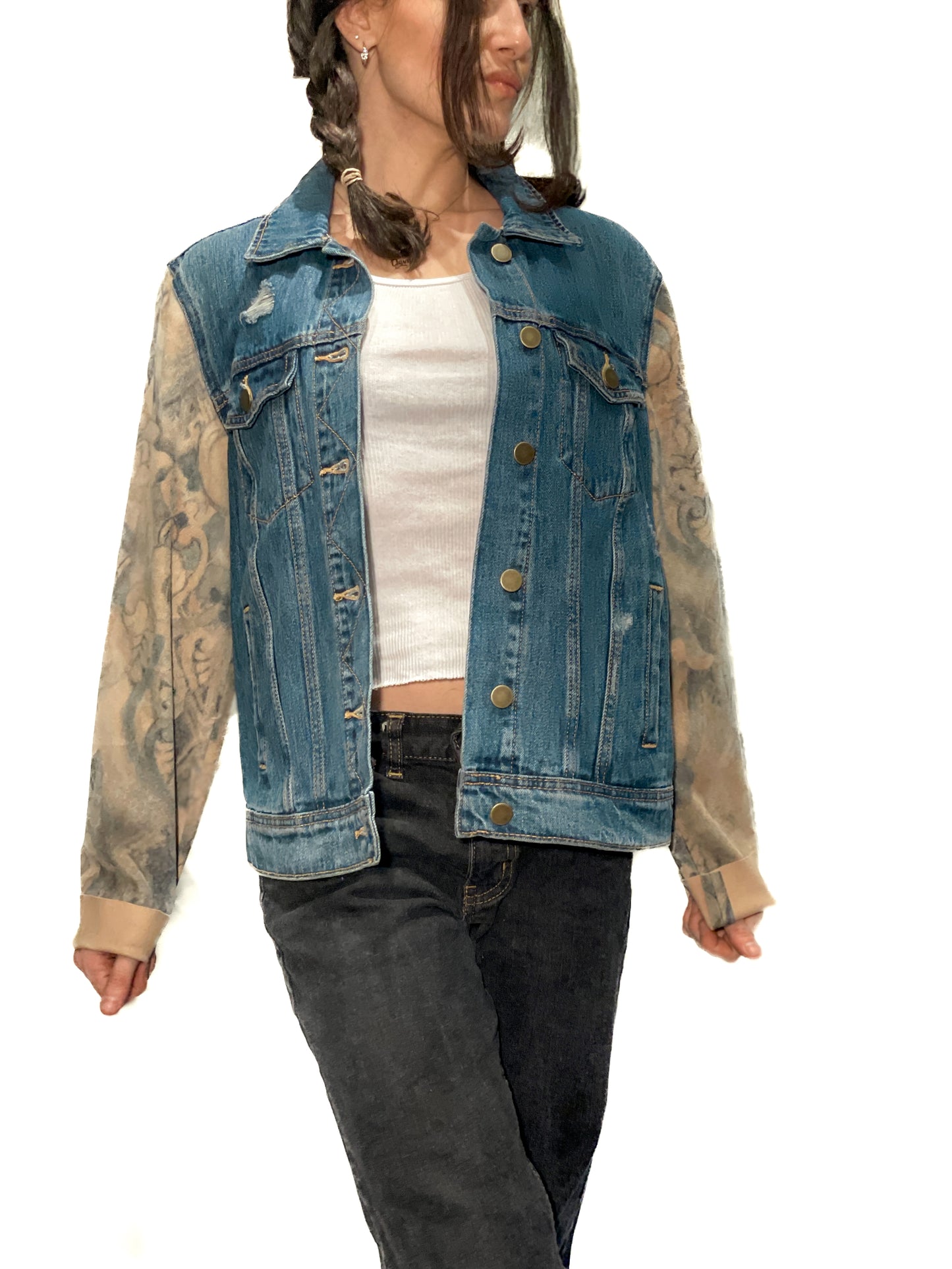 Upcycled Floral Suede Denim Jacket