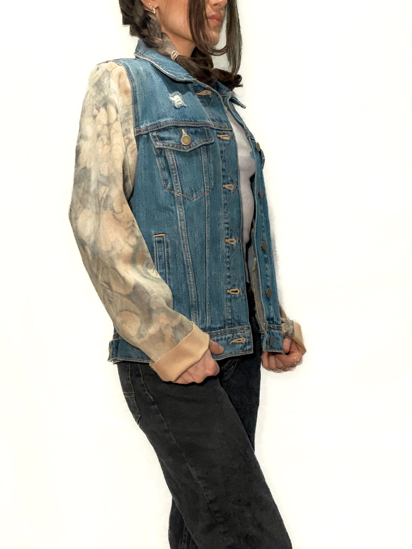 Upcycled Floral Suede Denim Jacket