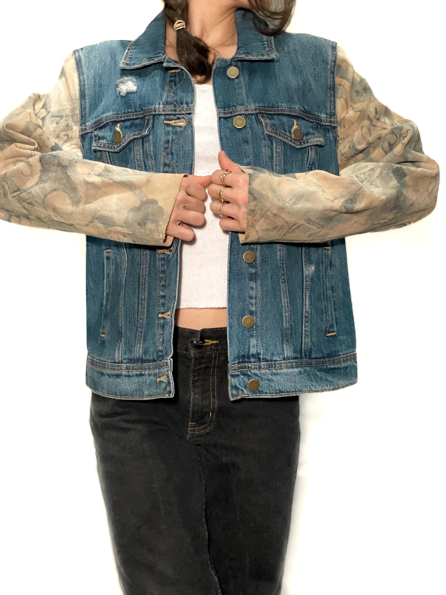 Upcycled Floral Suede Denim Jacket