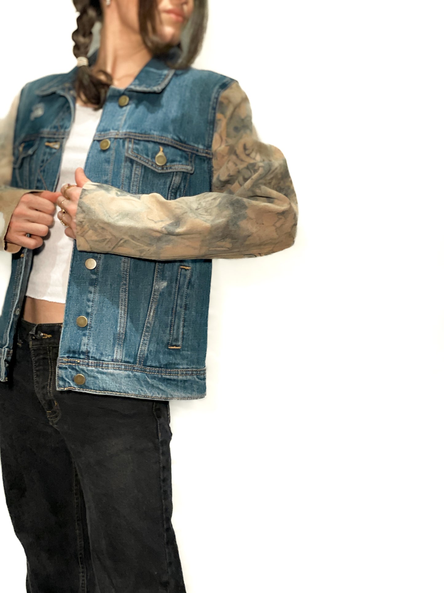 Upcycled Floral Suede Denim Jacket