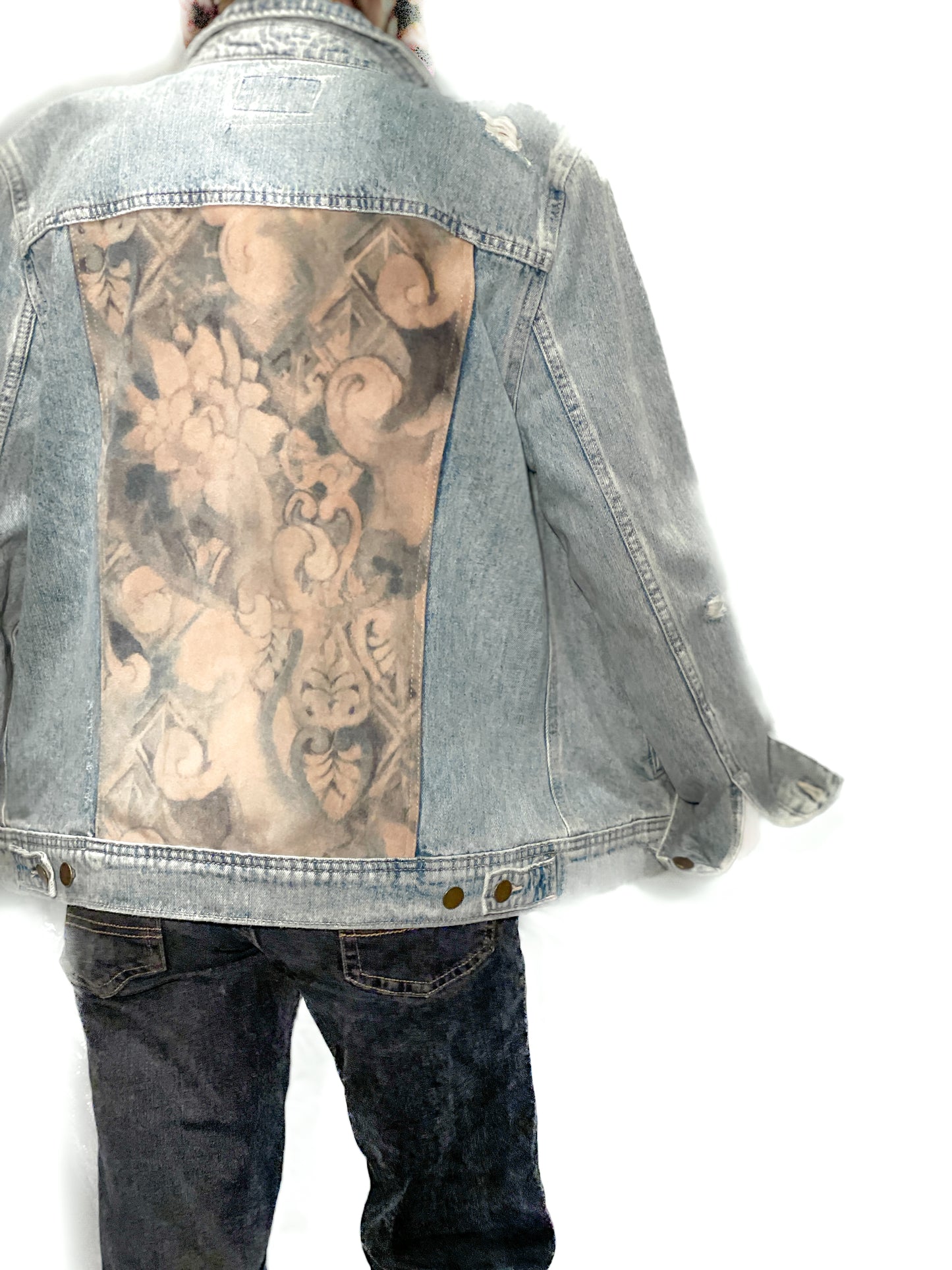 Upcycled Floral Suede Denim Jacket