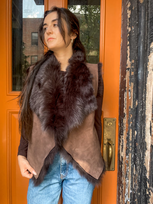 Upcycled Toscana Shearling Reversible Vest - Brown